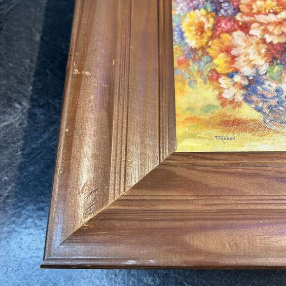 Maureen Tarazon OOAK Signed 1986 Garden Flowers Oil Painting 5x7 Canvas, Framed - Picture 12 of 14